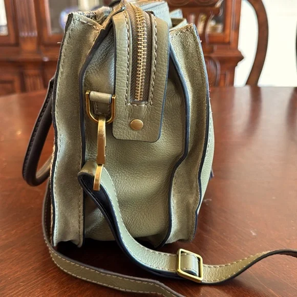 Fossil Olive Navy Dotted Genuine Leather 2-in-1 Satchel Cross Body Bag - Picture 3 of 13